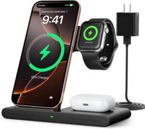 2025 Portable Wireless Fast Charger for iPhone 16/15/14/13/12, Apple Watch, AirPods, Samsung Galaxy - 3-in-1 Charging Station