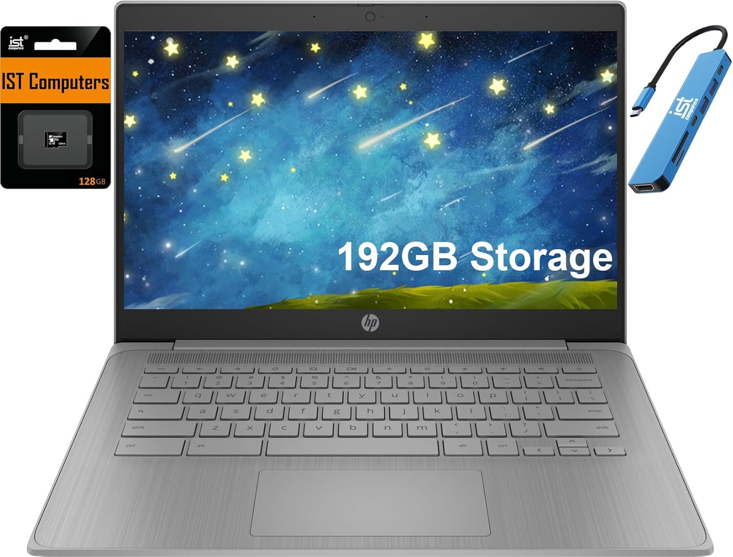 HP Chromebook 14 Laptop (14" HD, Intel Celeron N4120, 4GB RAM, 192GB Storage, UHD Graphics 600, Chrome OS, Grey)