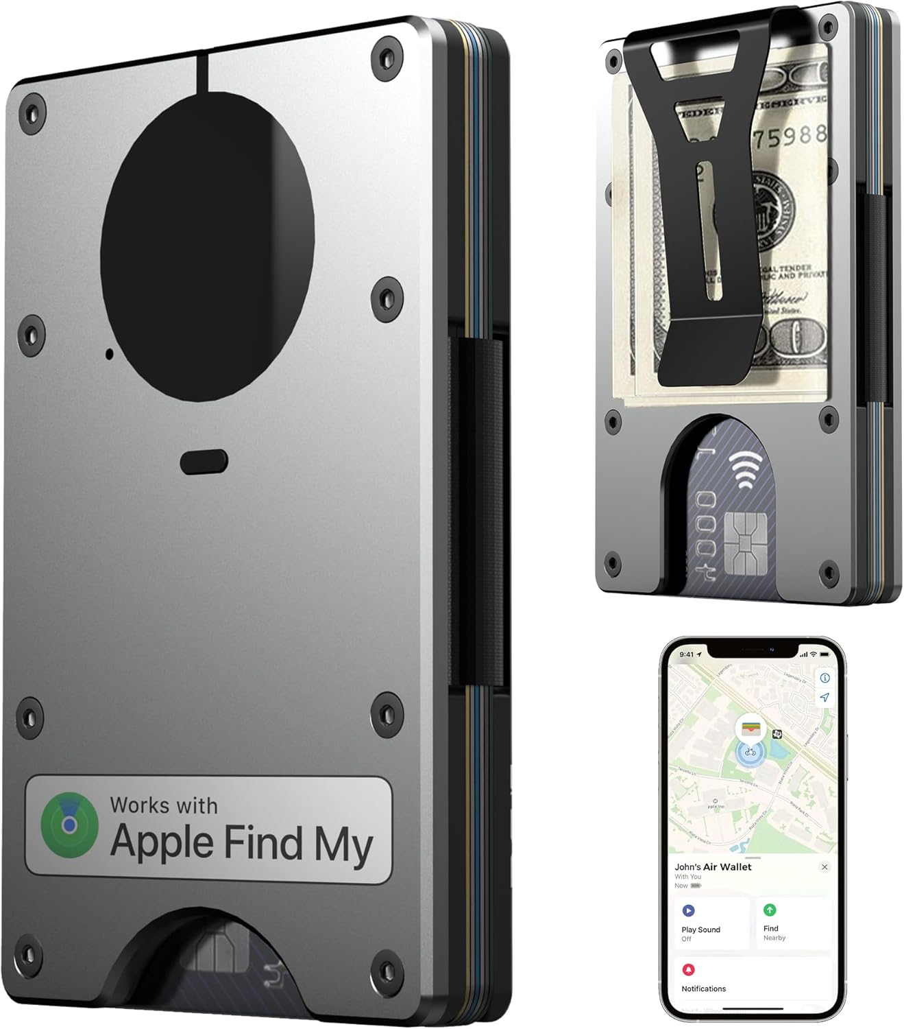 Air Wallet: Minimalist Airtag Wallet, RFID Blocking, Slim Card Holder for Men, Apple Find My Compatible (Gray)