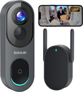 5MP Wireless Video Doorbell Camera, No Monthly Fee, 5GHz WiFi, 180° View, AI Detection, VR Mode, Battery/Wired, Weatherproof
