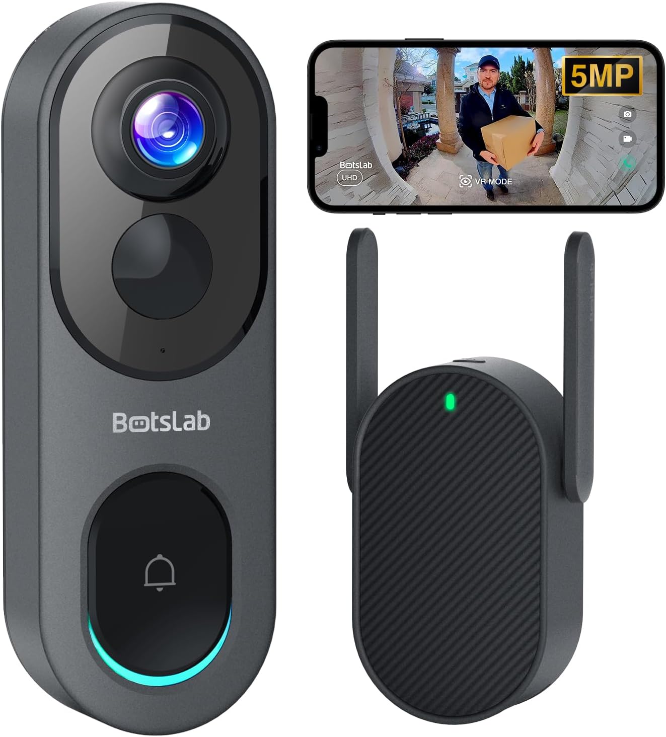 5MP Wireless Video Doorbell Camera, No Monthly Fee, 5GHz WiFi, 180° View, AI Detection, VR Mode, Battery/Wired, Weatherproof