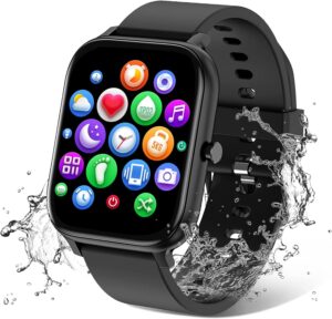 Smart Watch for Men Women iPhone Samsung Android 1.83" Touch IP68 Waterproof Fitness Tracker Heart Rate Sleep Monitor Black