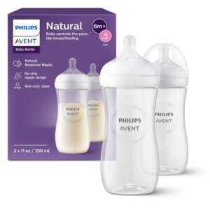 Philips Avent Natural Baby Bottles Fast Flow 4, 11oz, 2-Pack, SCY906/02