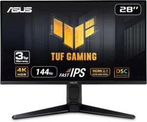 ASUS TUF Gaming 28" 4K 144Hz DSC HDMI 2.1 Monitor (VG28UQL1A) - UHD, Fast IPS, 1ms, G-SYNC, FreeSync Premium, DCI-P3 90%, Black