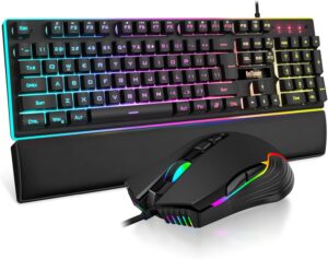 RedThunder K10 RGB Gaming Combo: Mechanical Keyboard, 7D 7200DPI Mouse, Wrist Rest