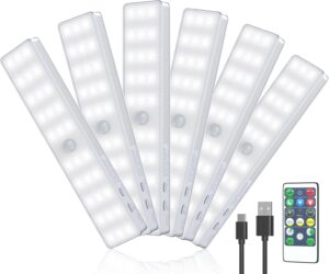 SEO Title:
LED Closet Light, 6 Pcs 30LEDs Dimmer Rechargeable Motion Sensor Under Cabinet Lighting  
Meta Description:
Wireless Stick-Anywhere Night Safe Light Bar for Wardrobe, Kitchen with Remote Control