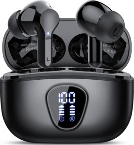 Wireless Earbuds, Bluetooth 5.4 Headphones HiFi Stereo, ENC Noise Cancelling Mic, IP7 Waterproof, 48H, LED Display, Black