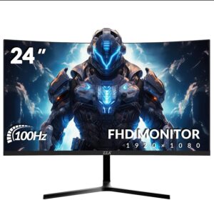 ZZA 24" Curved Gaming Monitor, 100Hz, Full HD 1920x1080, Narrow Bezel, FreeSync Premium