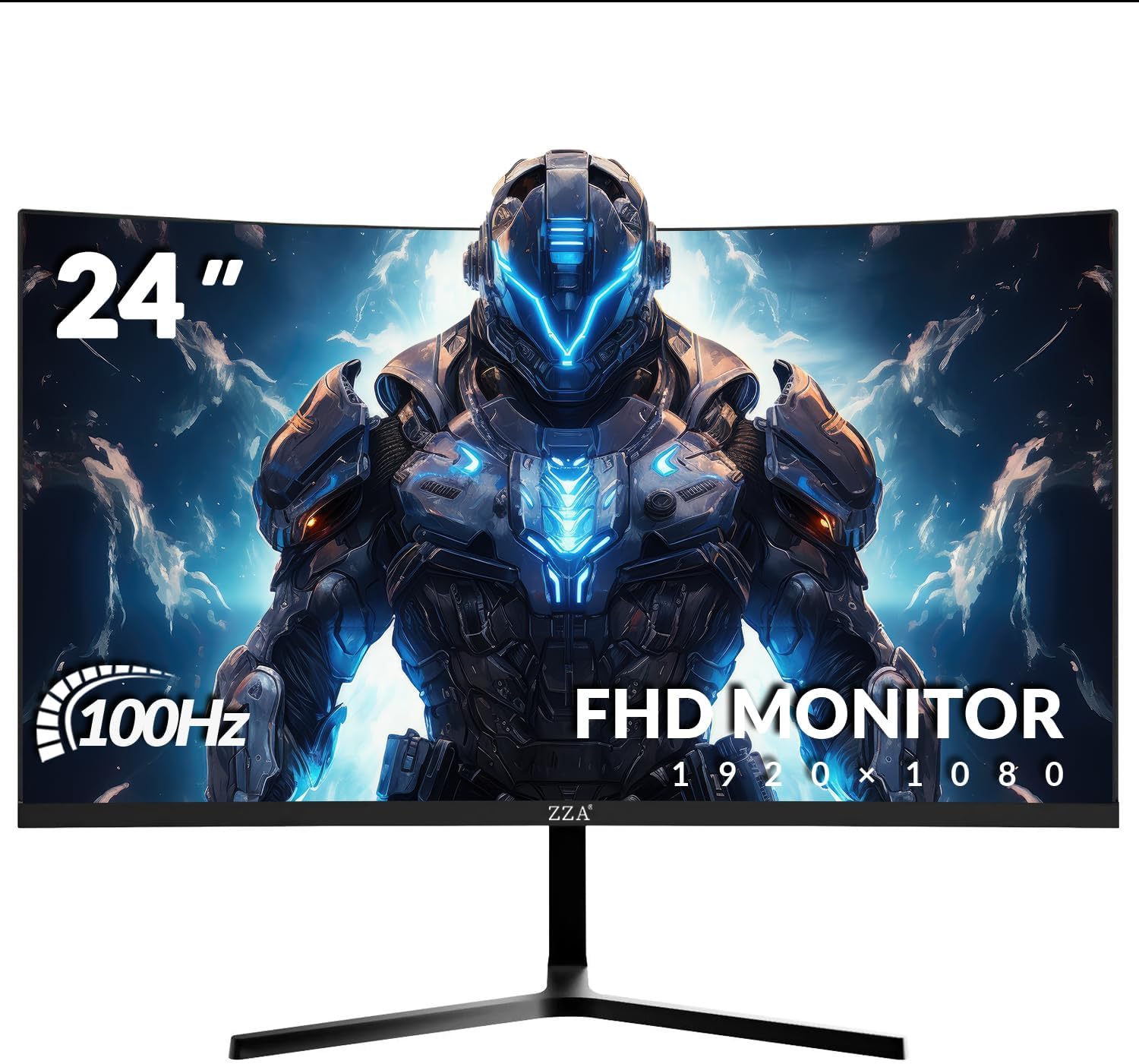ZZA 24" Curved Gaming Monitor, 100Hz, Full HD 1920x1080, Narrow Bezel, FreeSync Premium