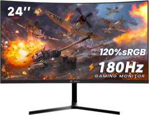 CRUA 24 Curved Gaming Monitor, 180Hz/144Hz FHD, 120% sRGB, FreeSync, HDMI/DP