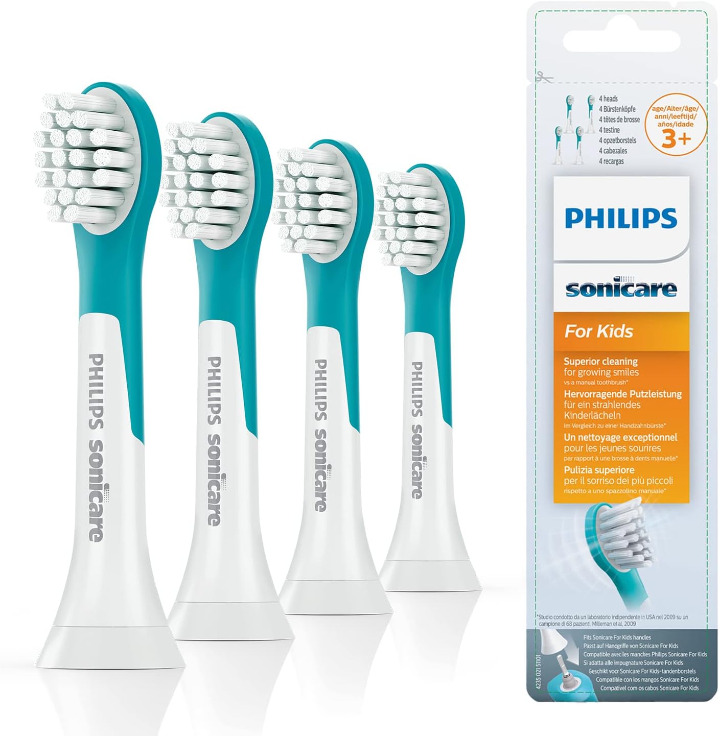 Philips Sonicare Kids Toothbrush HX6034/33, 4 Pieces, Ages 3+