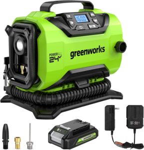 Greenworks 24V Cordless Tire Inflator, 160 PSI Air Compressor, 2 Power Sources