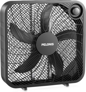 PELONIS 20" Box Fan, 3 Speeds, 25ft/s, 2295 CFM, Lightweight, 5 Blades