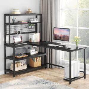 Tribesigns 55" Computer Desk with Wireless Charging, 5 Shelves, Black
