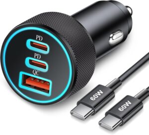67W 3-Port USB C Car Charger for Samsung S25 S24 S23, iPhone 16/15 Pro Max, Pixel
