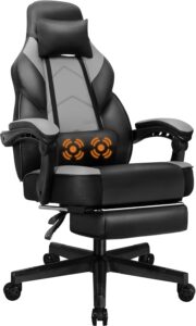 Shintenchi Gaming Chair w/ Footrest & Lumbar Support (Grey)