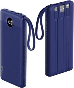 VRURC 10000mAh Power Bank w/ Built-in Cables, Navy