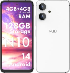 NUU N10 4GB/128GB 6.6" 90Hz HD+ Unlocked Android 14 (White)