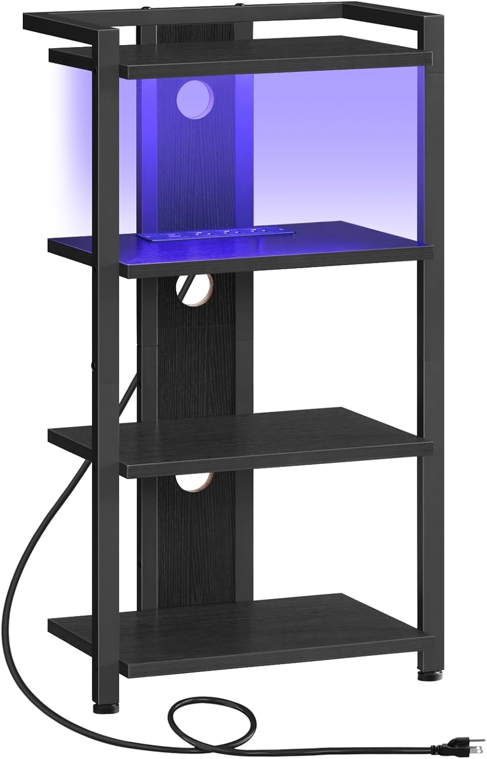 HOOBRO 4-Tier Black Media Console with LED & Charging