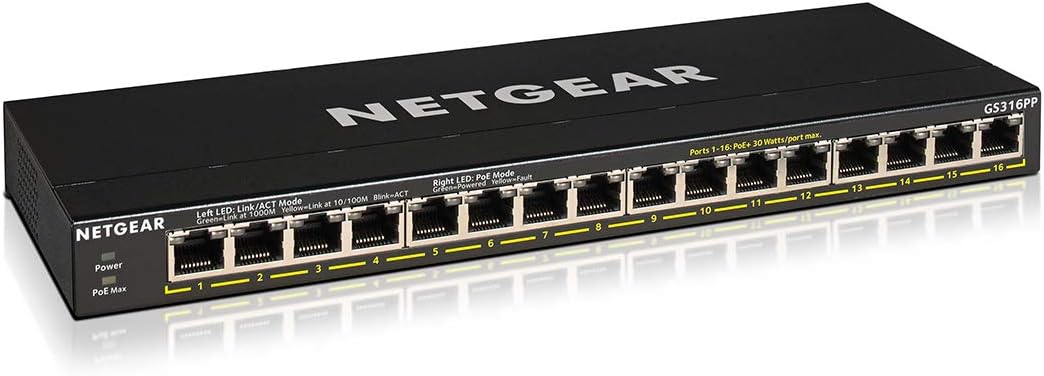 NETGEAR 16-Port PoE+ Switch GS316PP, 183W
