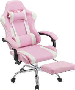 Pink Gaming Chair w/ Footrest & Lumbar Support