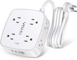 6Ft 8-Outlet Surge Protector w/ 4 USB, Wall Mount, ETL, White
