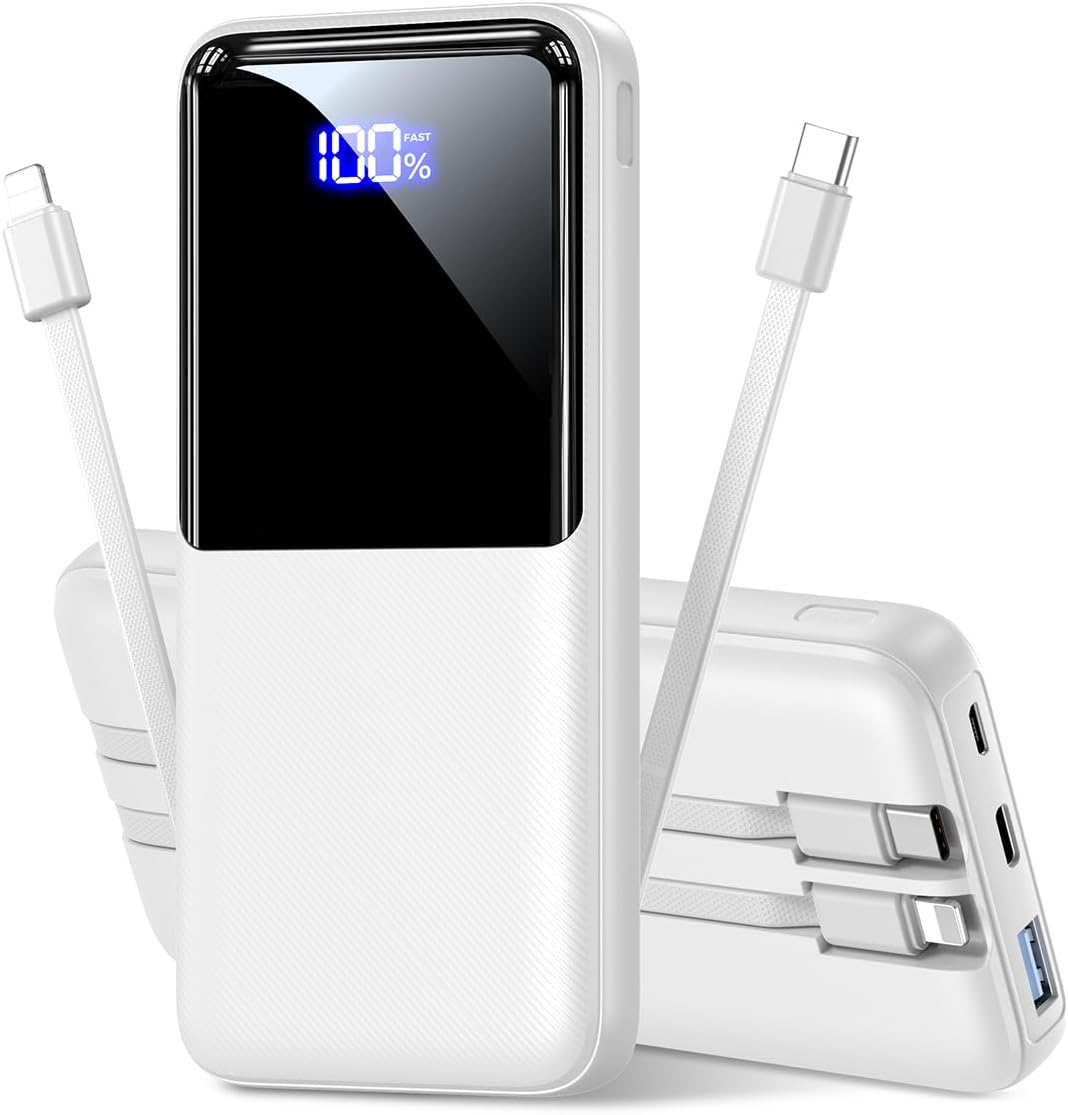 15000mAh Power Bank w/ Built-in Cables 22.5W Fast Charge