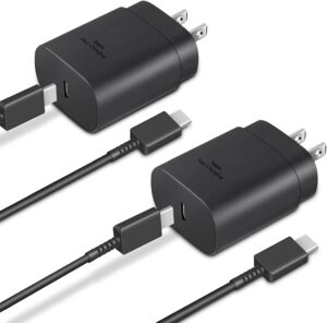 25W Type C Charger 2-Pack w/6ft Cable for Galaxy/iPhone
