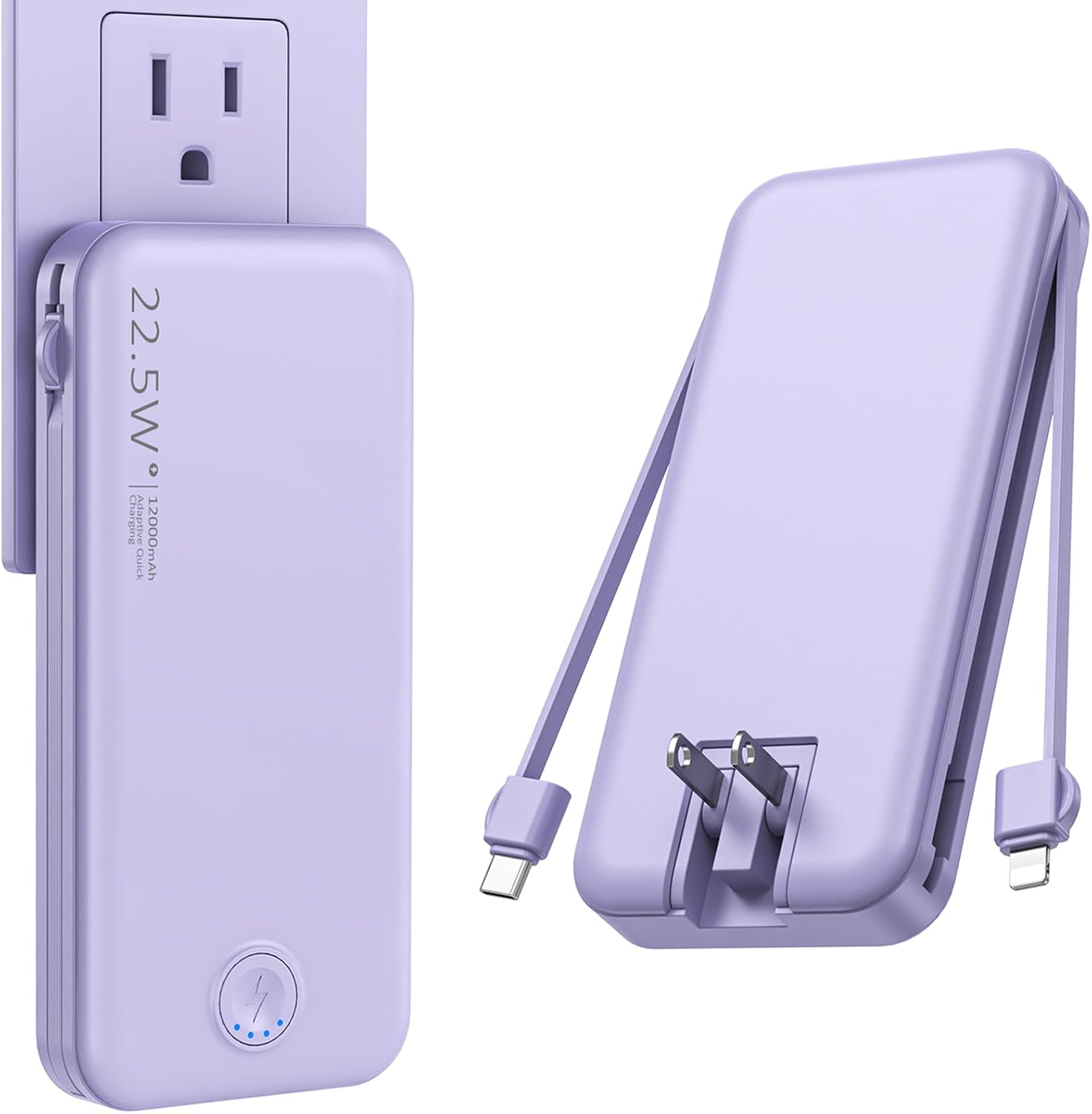 12000mAh 22.5W Fast Charging Power Bank w/ Built-in Cable