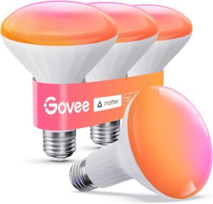 Govee BR30 Smart Bulbs, Matter/Alexa/Google, RGBWW, 4-Pack