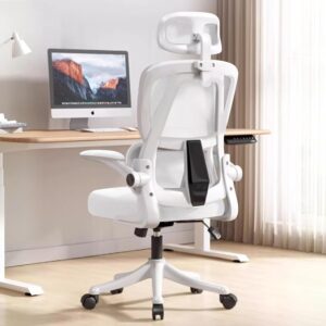 Ergonomic Mesh Gaming Chair w/ Flip-up Armrests, White