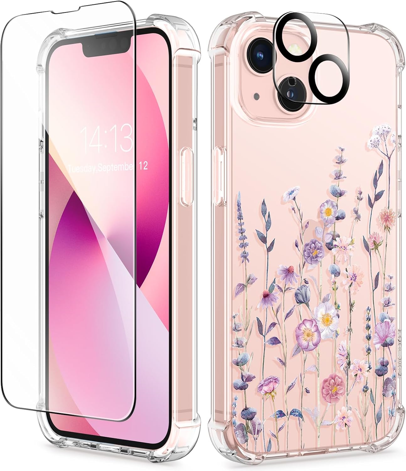 iPhone 13 Case w/ Screen & Lens Protector (Floral)