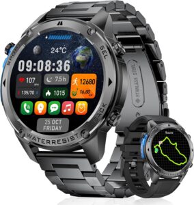 Military Smartwatch: 50M Waterproof, AMOLED, 500mAh, 2 Bands