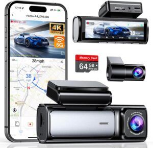 4K Dual Dash Cam w/ WiFi GPS, 64GB, Night Vision, Parking Monitor