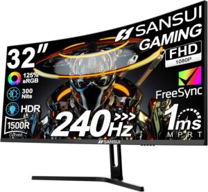 SANSUI 32" 240Hz Curved Gaming Monitor, FHD, HDR, VESA
