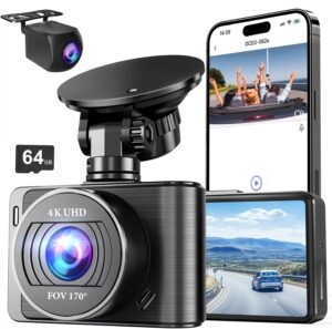 4K Dash Cam w/ 5G WiFi, Rear Cam, 64GB, App Control, Parking Mode