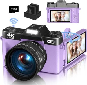 56MP 4K WiFi Vlog Camera w/ Flip Screen & Lenses