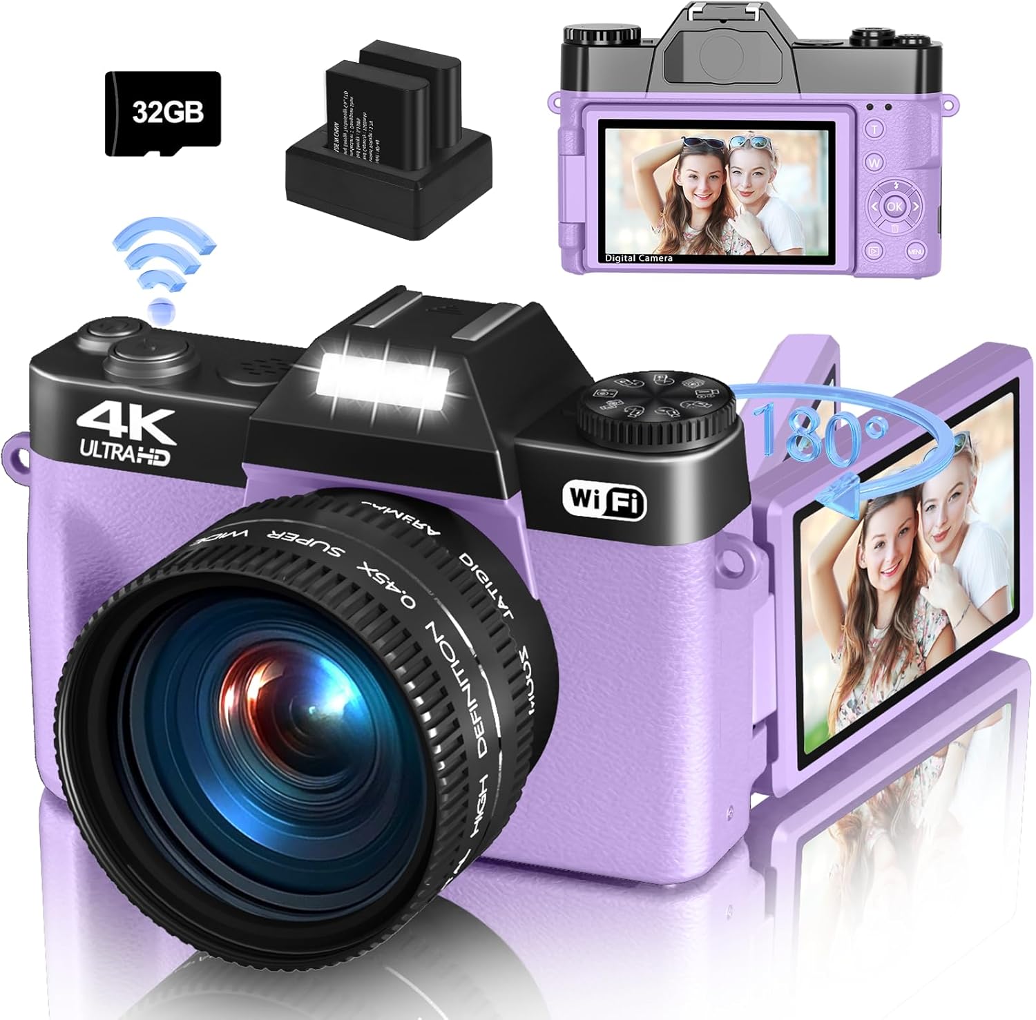 56MP 4K WiFi Vlog Camera w/ Flip Screen & Lenses
