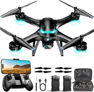 1080P Drone w/ Gestures, Alt Hold, 2 Batteries, Black