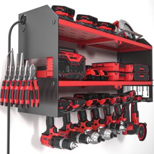 YYR Power Tool Organizer w/ Charging Station & Surge Protector - Red