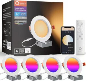 Lumary Smart WiFi 6" RGBWW Recessed Lights, 4-Pack