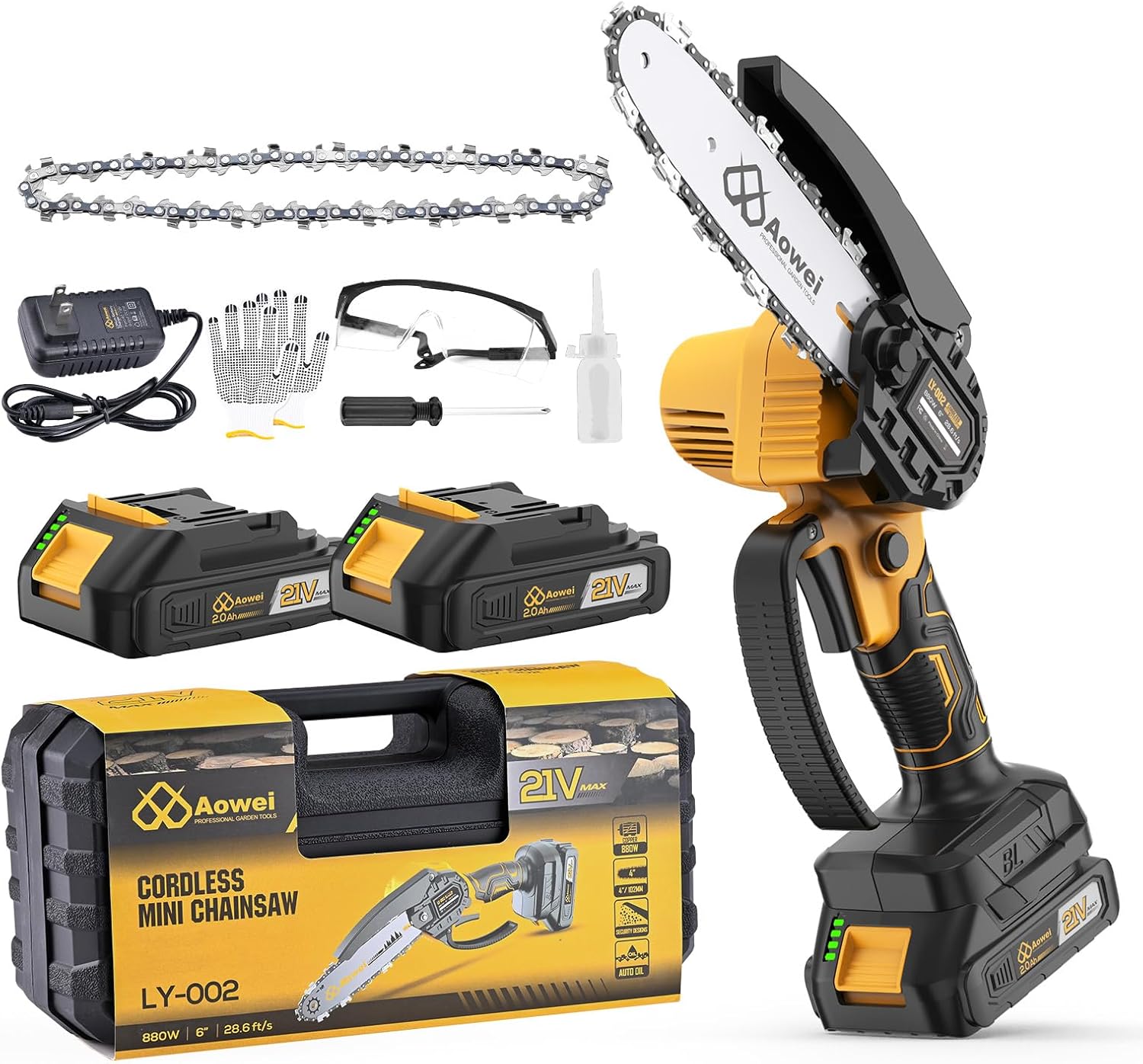 Cordless Mini Chainsaw w/ 2 Batteries