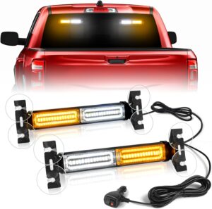 HLauto 40LED Emergency Strobe Light Bar, Amber/White (2x10.7")