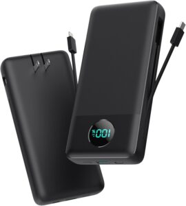 33800mAh Power Bank w/ Built-in Cables, 25W Fast Charge, LCD, QC 4.0