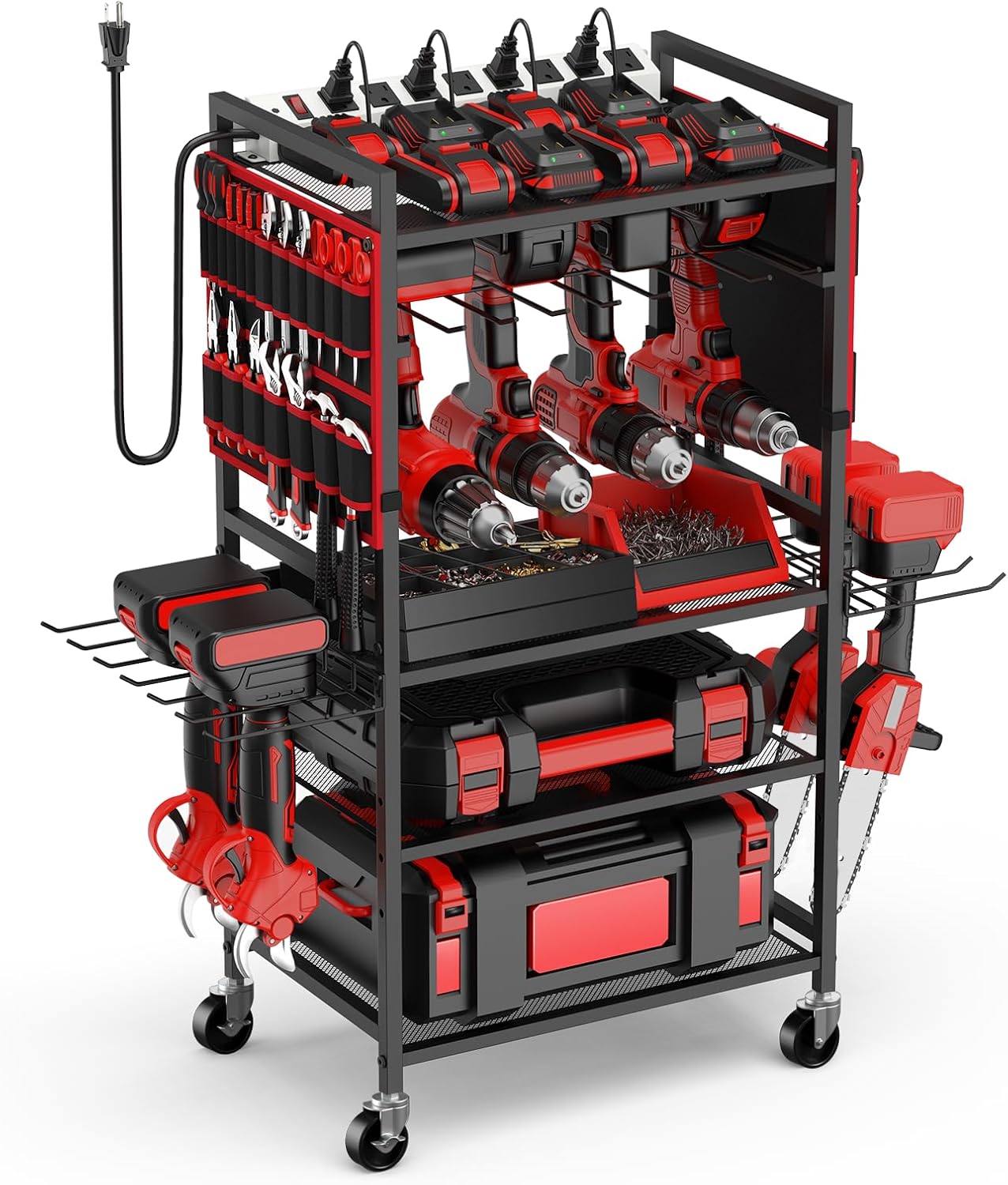 JUNNUJ Tool Cart with Charging Station