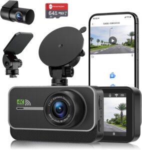 4K+1080P WiFi Dual Dash Cam, 3" IPS, Night Vision, 64GB