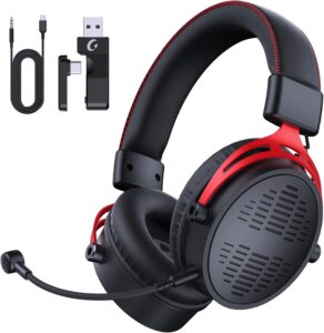 Wireless Gaming Headset, 60H Battery, Noise Cancelling Mic