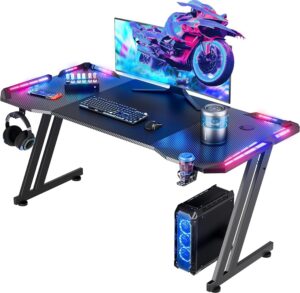 47" RGB Gaming Desk w/ LED, Cup Holder & Mouse Pad