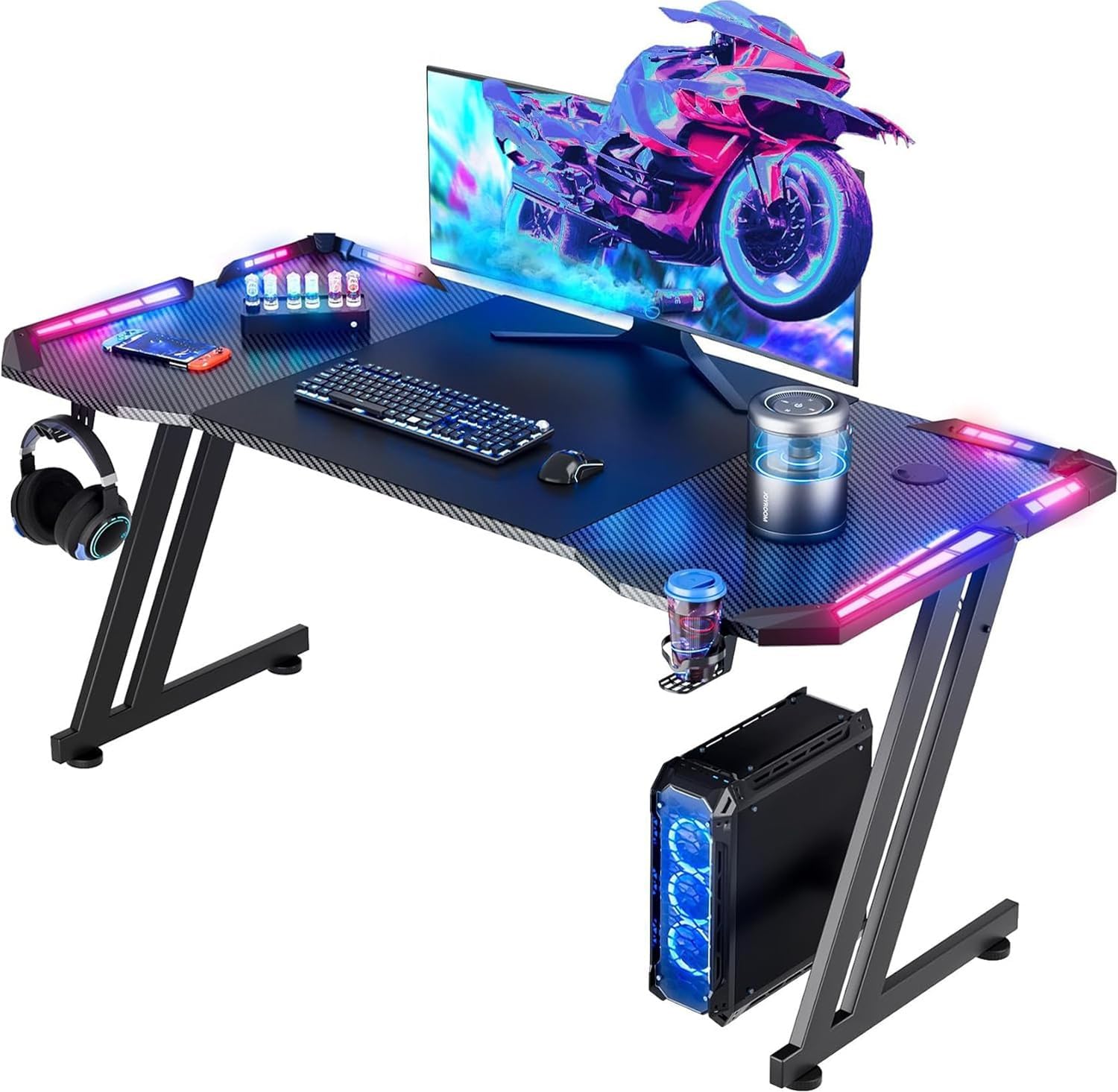 47" RGB Gaming Desk w/ LED, Cup Holder & Mouse Pad