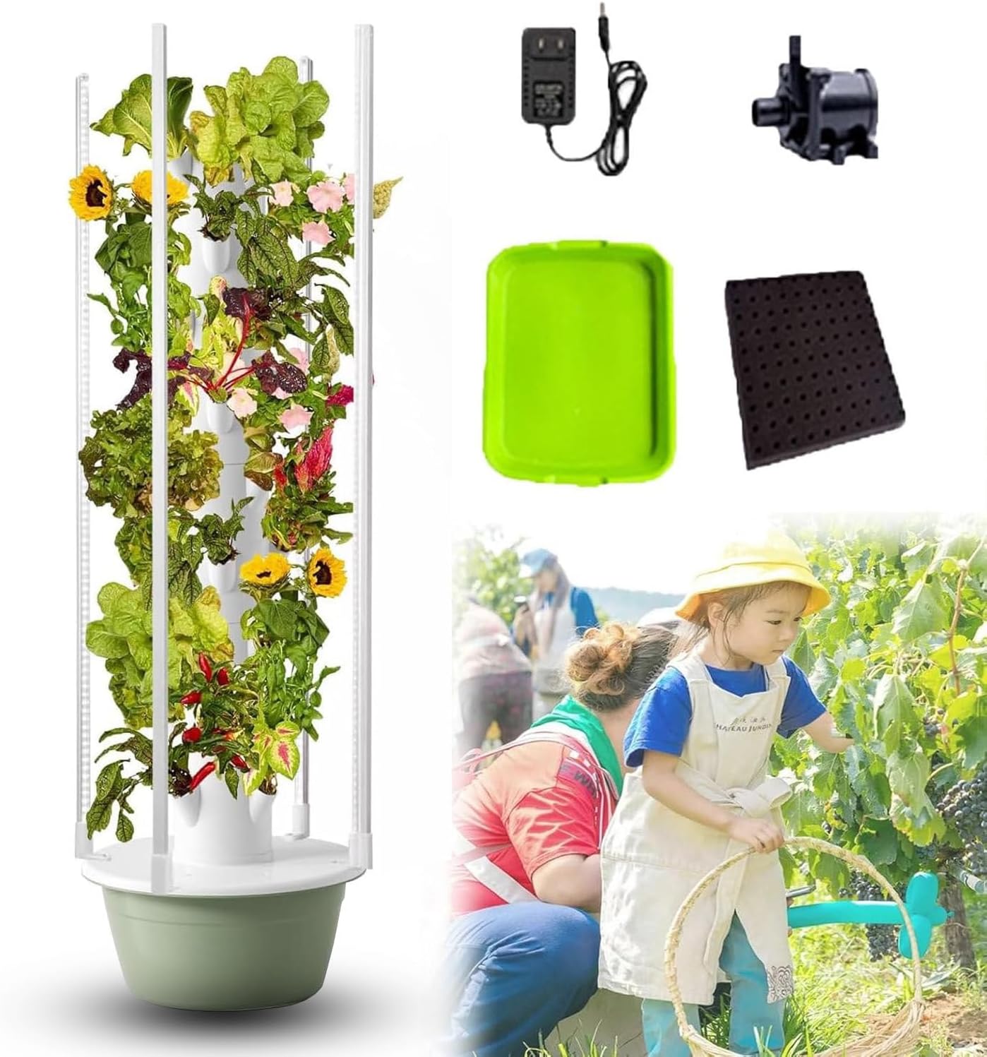 Hydroponic Tower Garden w/LED, 7L/28P